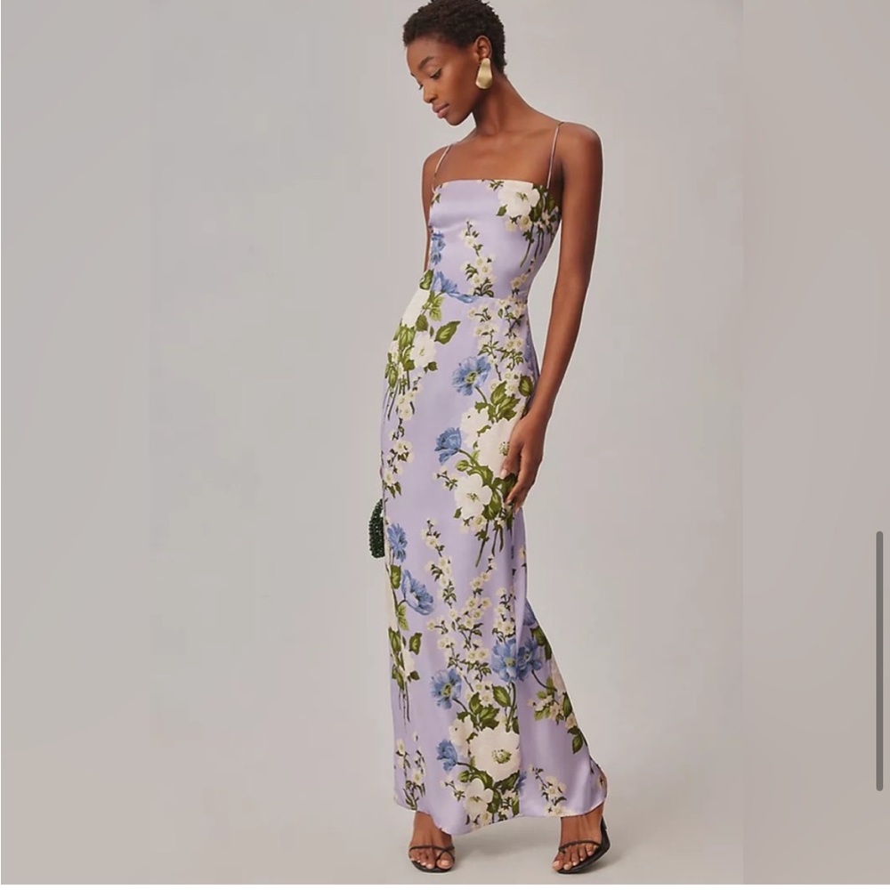 Reformation Frankie 100% Silk Lavender Floral Print Maxi Dress - Picture 2 of 8